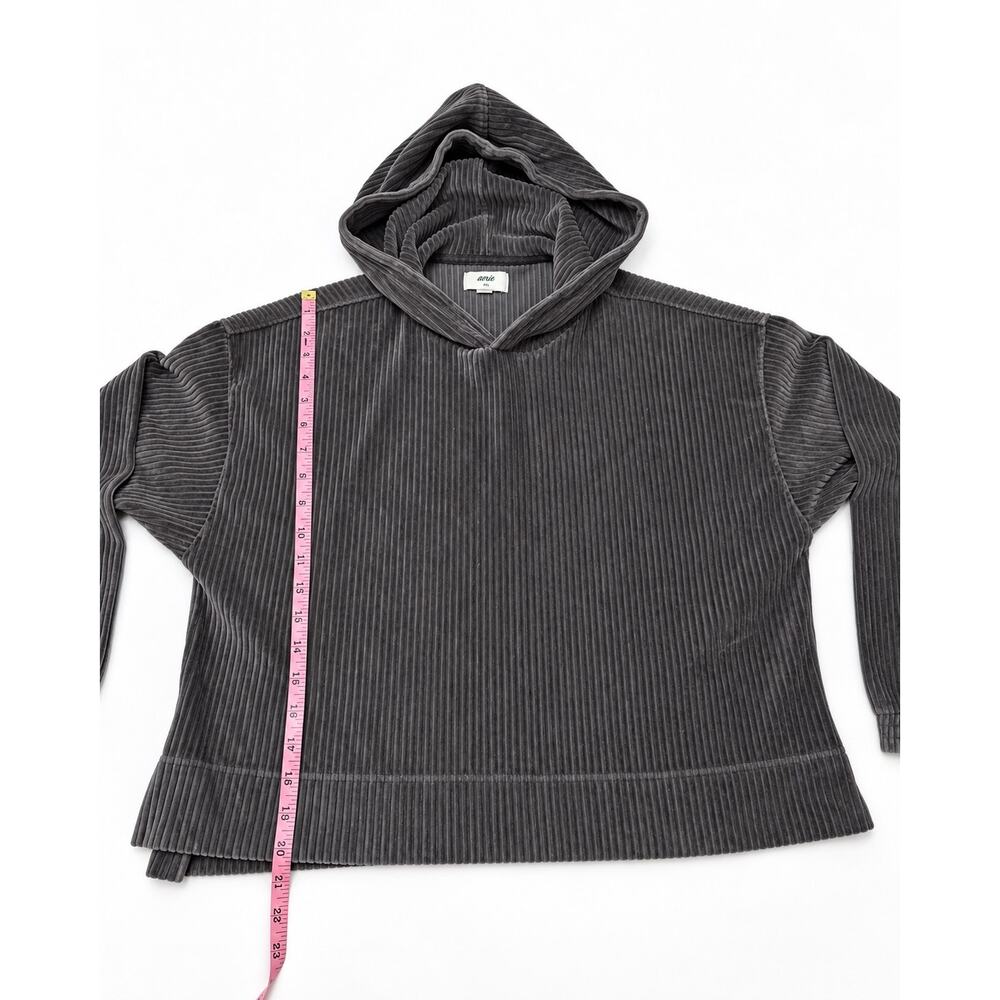 Aerie Y2K Velour Hoodie Small Charcoal Ribbed Oversized Cozy Lounge - Picture 8 of 9